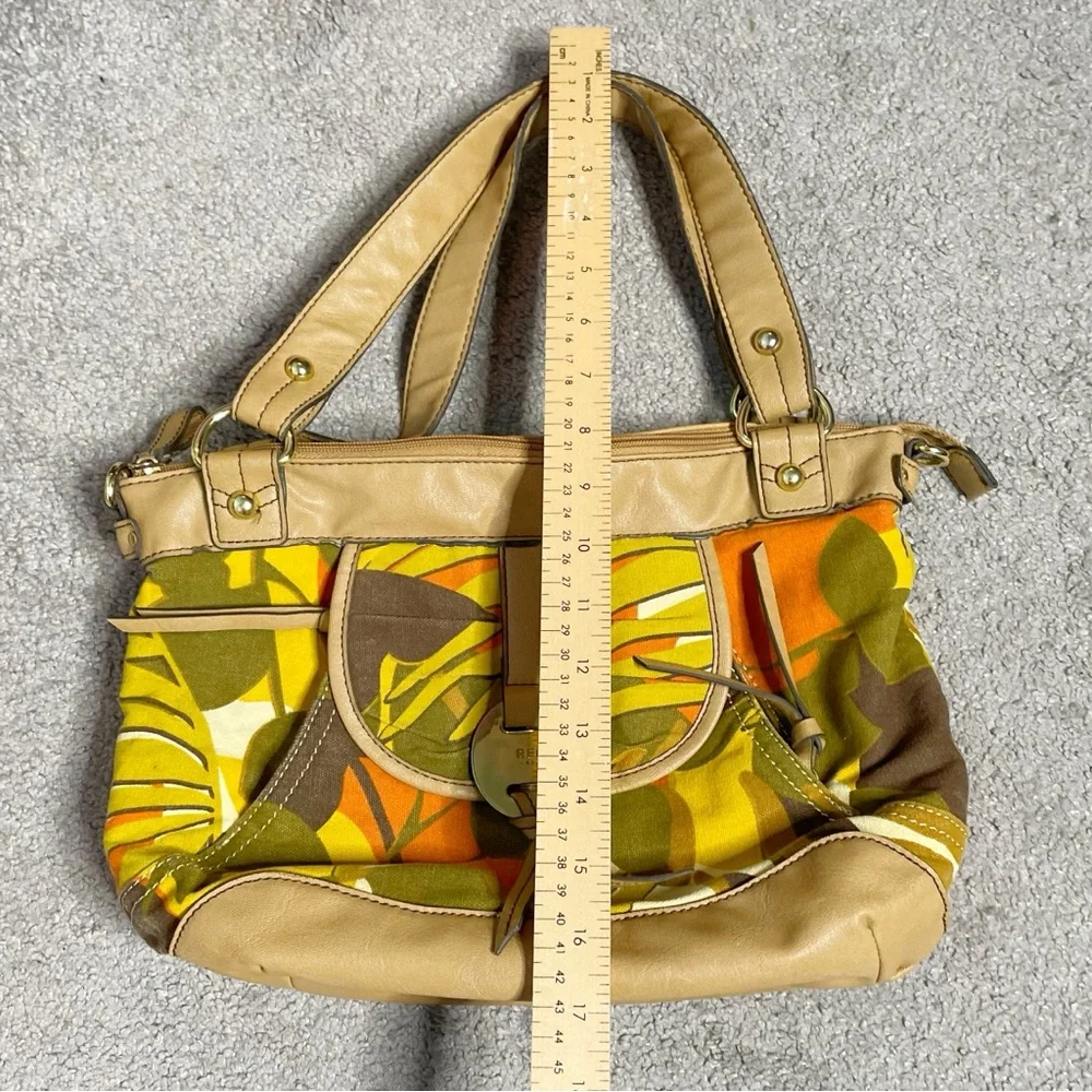 RELIC Brown Yellow Orange Floral Canvas Vinyl Zipper Satchel Handbag